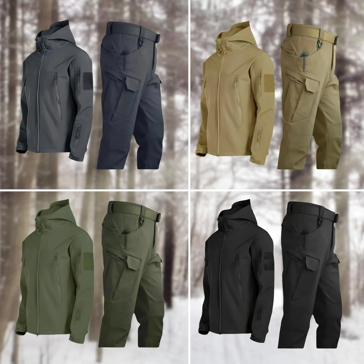 Wasserdichtes Outdoor-Taktik-Set für Herren mit Kapuzenjacke und Cargohose