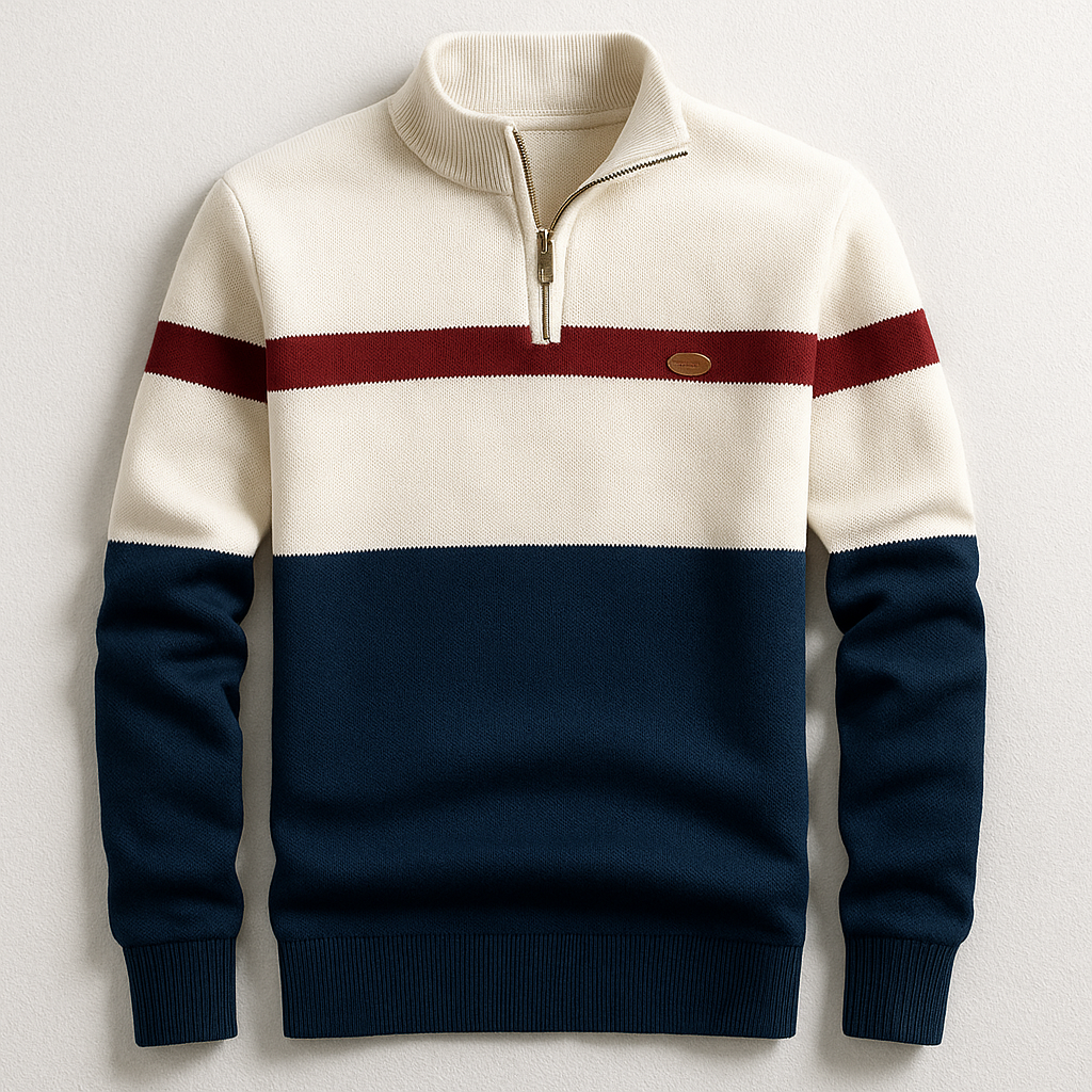 Herren Pullover Viertel-Reißverschluss Tailored Fit Strick