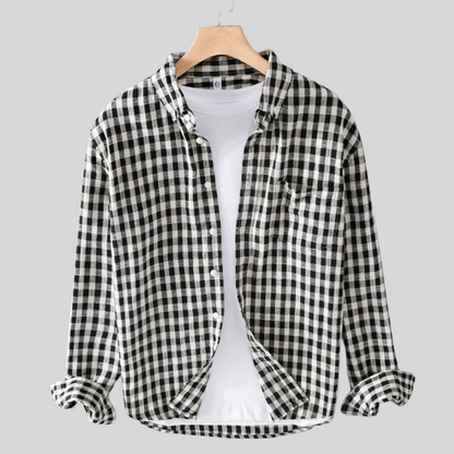 Herren Shirt Langarm Kariertes Muster Button-Up