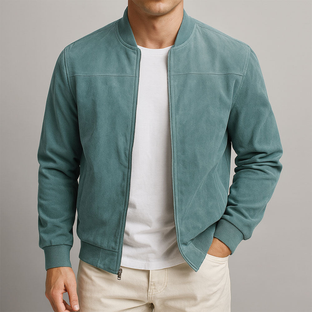 Herren Wildlederjacke Slim Fit Minimalistischer Bomber