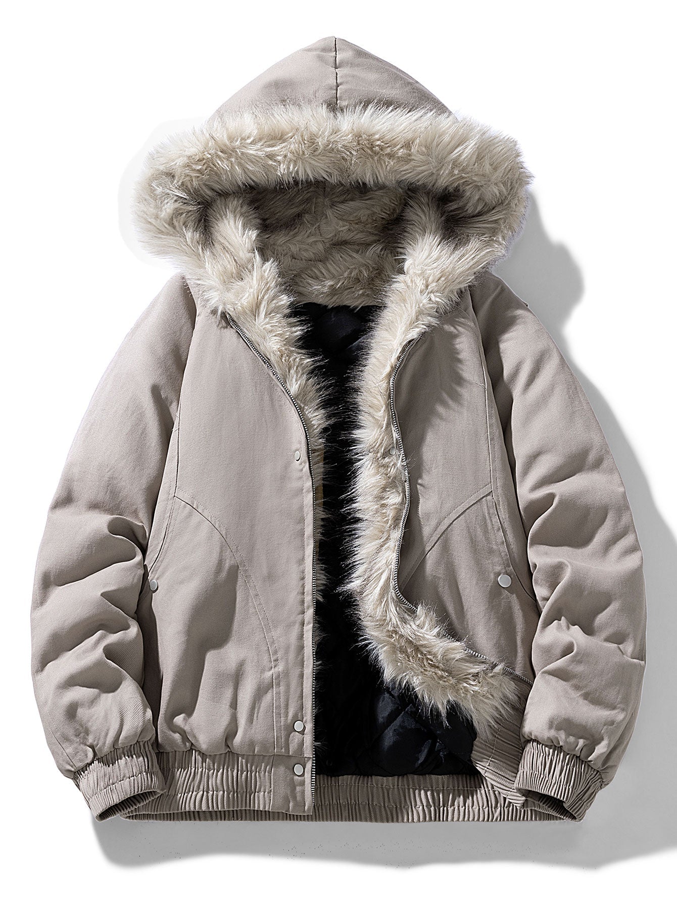 Herren Winterjacke mit Kapuze, Kunstpelzbesatz und gestepptem Innenfutter