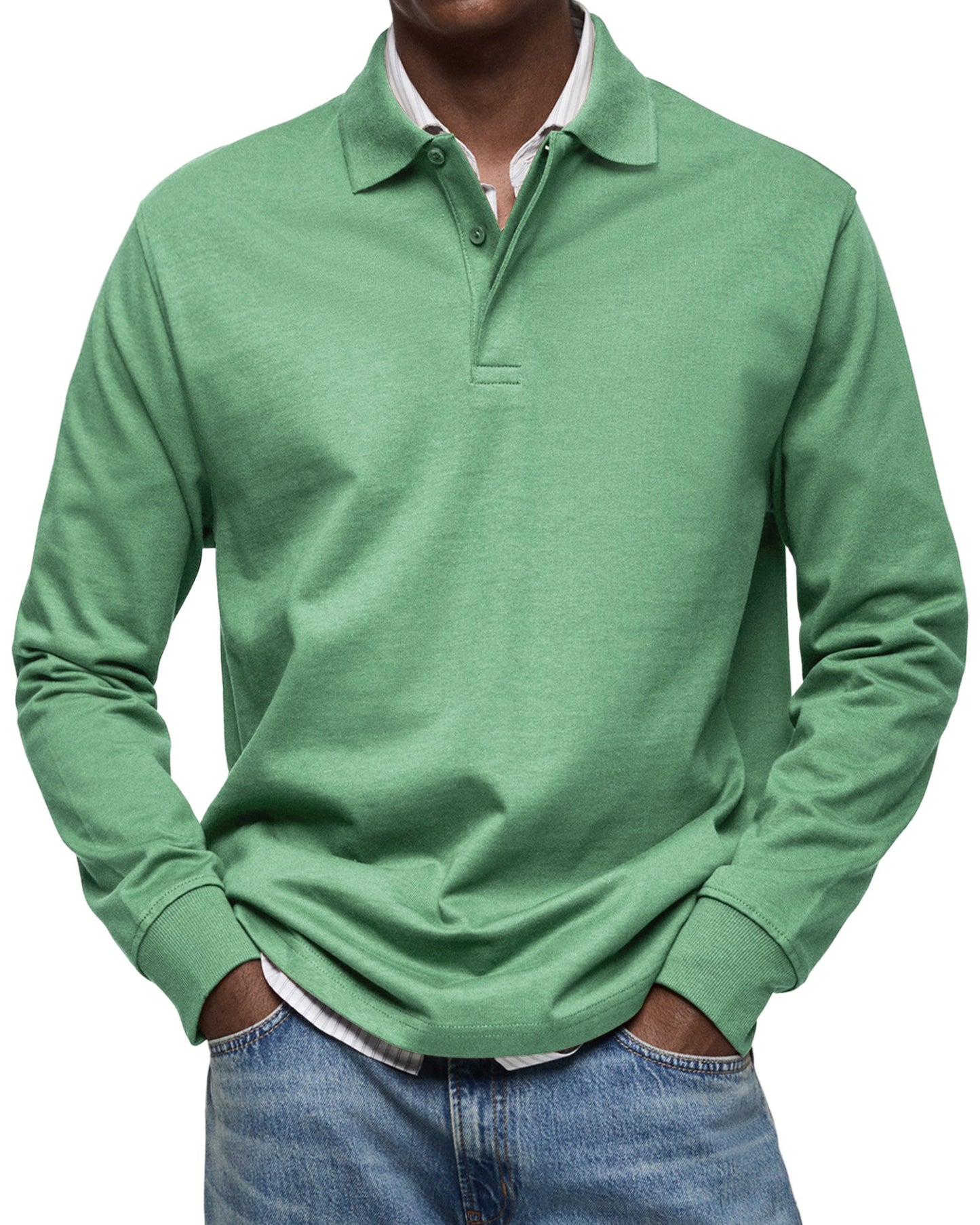 Herren Langarm-Poloshirt Mit Strukturkragen Und Knopfleiste
