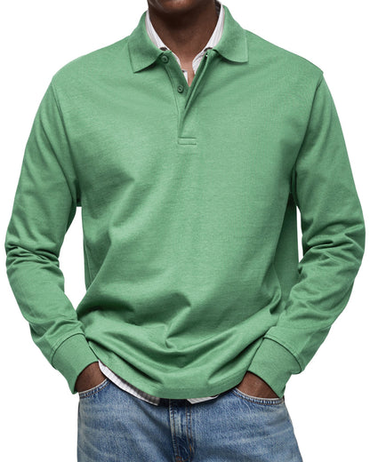 Herren Langarm-Poloshirt Mit Strukturkragen Und Knopfleiste