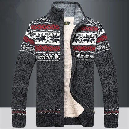 Strickjacke Herren – Nordisches Muster, Hoher Kragen & Reißverschluss