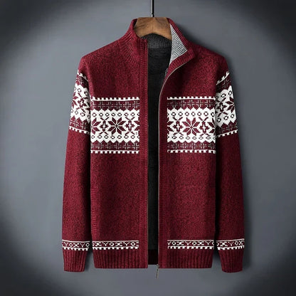 Strickjacke Herren – Nordisches Muster, Hoher Kragen & Reißverschluss