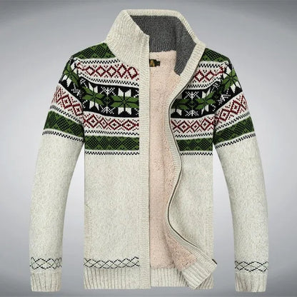 Strickjacke Herren – Nordisches Muster, Hoher Kragen & Reißverschluss