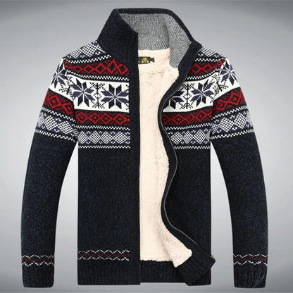 Strickjacke Herren – Nordisches Muster, Hoher Kragen & Reißverschluss
