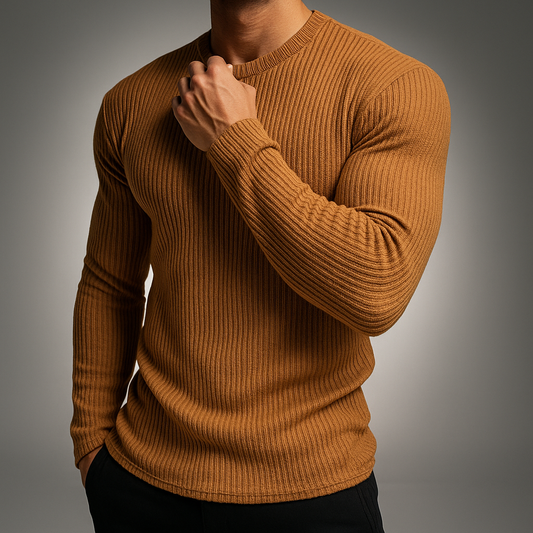 Rippstrickpullover für Herren, Slim Fit, Langarm