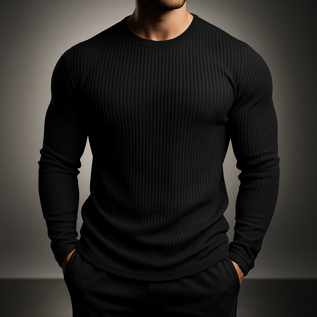 Rippstrickpullover für Herren, Slim Fit, Langarm