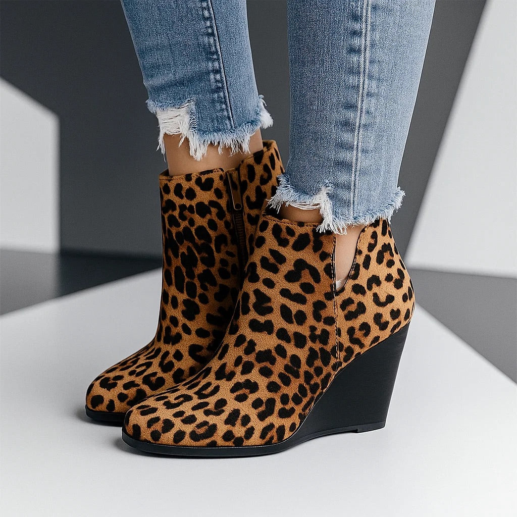 Damen Stiefeletten Keilabsatz Seitenreißverschluss
