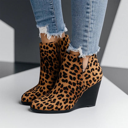 Damen Stiefeletten Keilabsatz Seitenreißverschluss