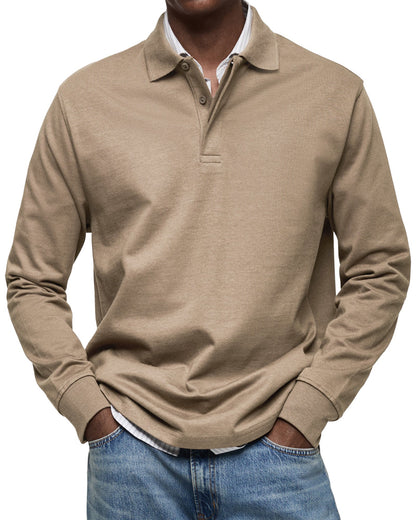 Herren Langarm-Poloshirt Mit Strukturkragen Und Knopfleiste