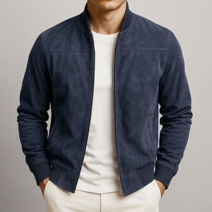 Herren Wildlederjacke Slim Fit Minimalistischer Bomber