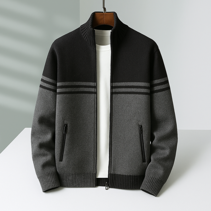 Herren Strickjacke Aus Baumwolle Reißverschluss Gerippter Saum