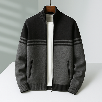 Herren Strickjacke Aus Baumwolle Reißverschluss Gerippter Saum