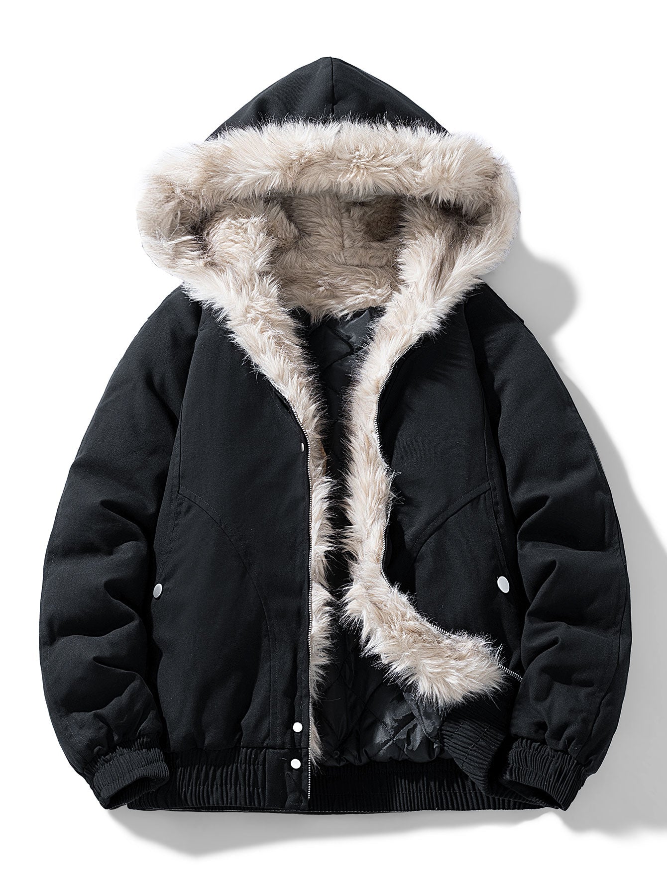 Herren Winterjacke mit Kapuze, Kunstpelzbesatz und gestepptem Innenfutter