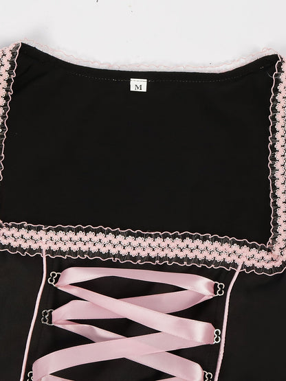 Dirndl Oktoberfest Kostüm Damen Trachten Trägershorts Set mit Corsage