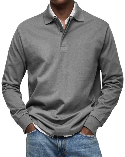 Herren Langarm-Poloshirt Mit Strukturkragen Und Knopfleiste