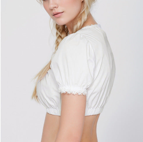 Dirndlbluse Damen Oktoberfest Trachtenbluse kurzarm für Dirndl und Wiesn