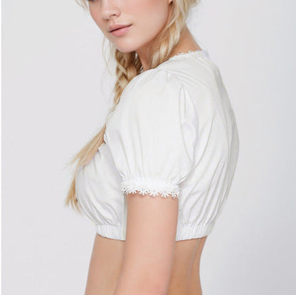 Dirndlbluse Damen Oktoberfest Trachtenbluse kurzarm für Dirndl und Wiesn