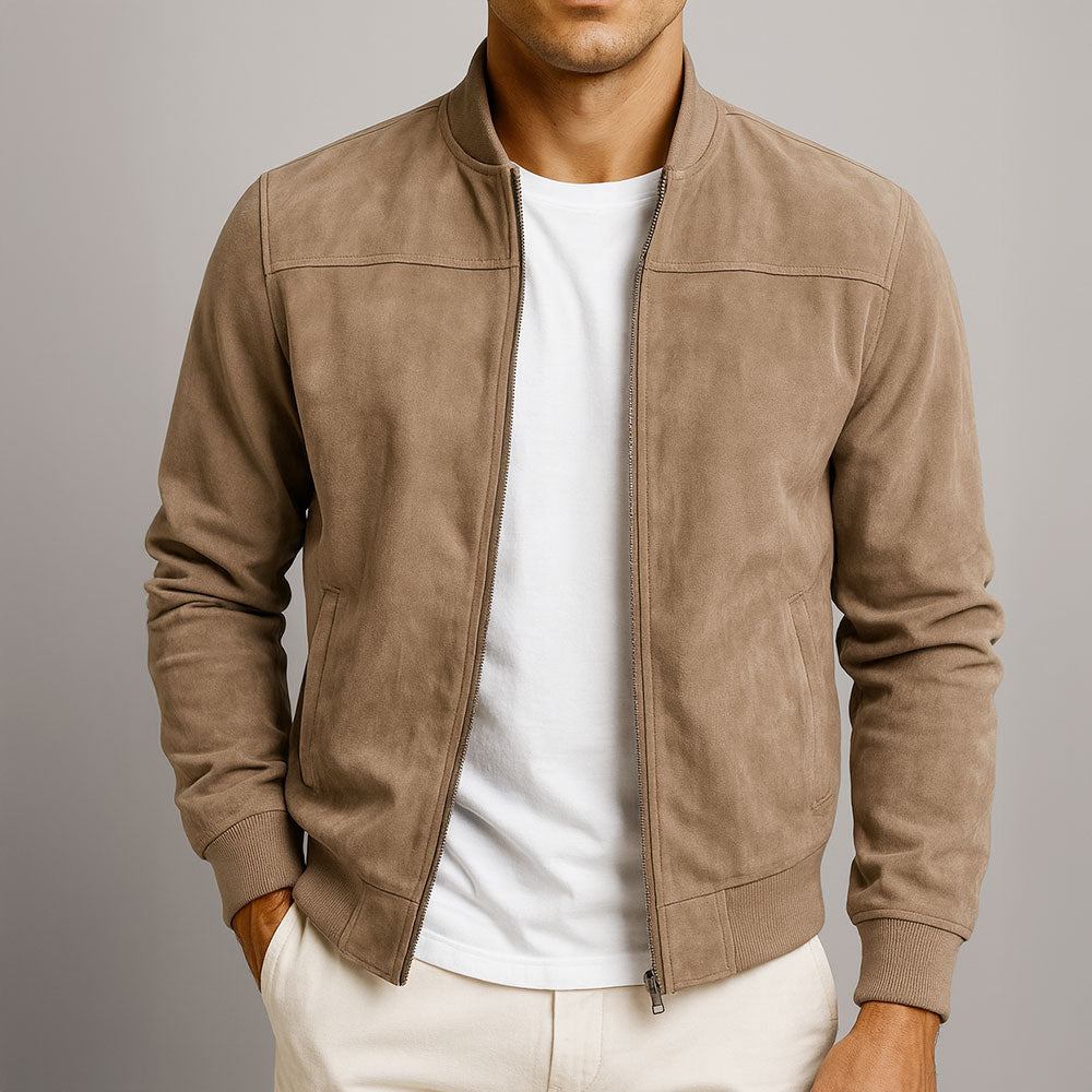 Herren Wildlederjacke Slim Fit Minimalistischer Bomber