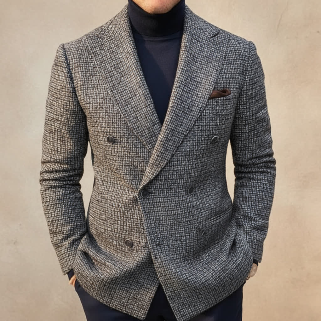 Herren Zweireihiger Blazer Strukturierter Schnitt Hahnentrittmuster