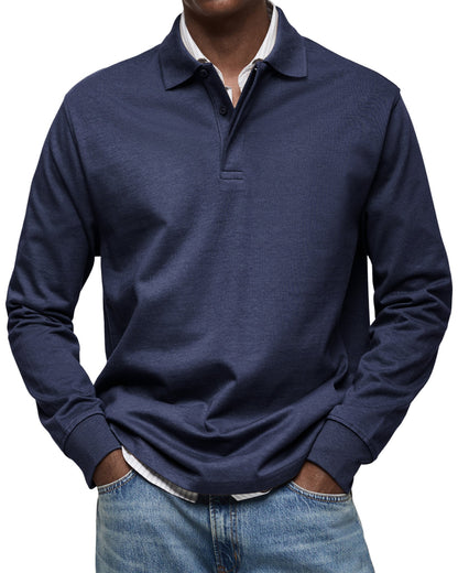 Herren Langarm-Poloshirt Mit Strukturkragen Und Knopfleiste