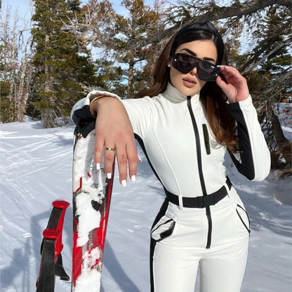 Damen Winter Skianzug Mit Reißverschluss Und High-Waist-Hose