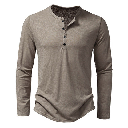 Langarmshirt für Herren in Beige, Henley-Stil mit Knopfleiste, aus Baumwollmischung. Ideal für Freizeitmode und lässige Outfits.