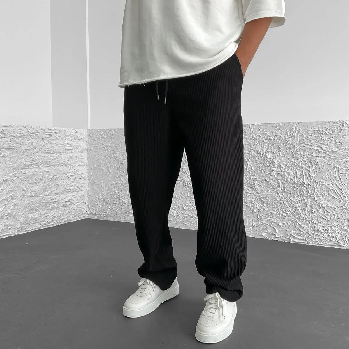 Herren Strickhose Im Relaxed Fit Mit Rippstoff Und Verstellbarem Bund