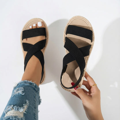 Damen Sommer-Sandalen mit Überkreuzten Riemen, Weicher Sohle Leichtem Design
