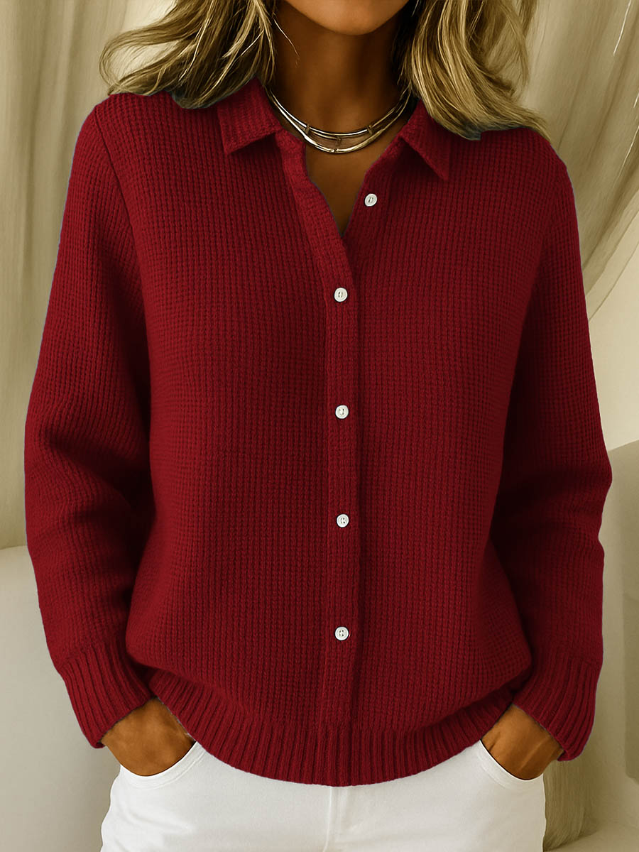 Damen Klassische Strickjacke mit Kragen – Zeitlose Eleganz in weichem Baumwollmix