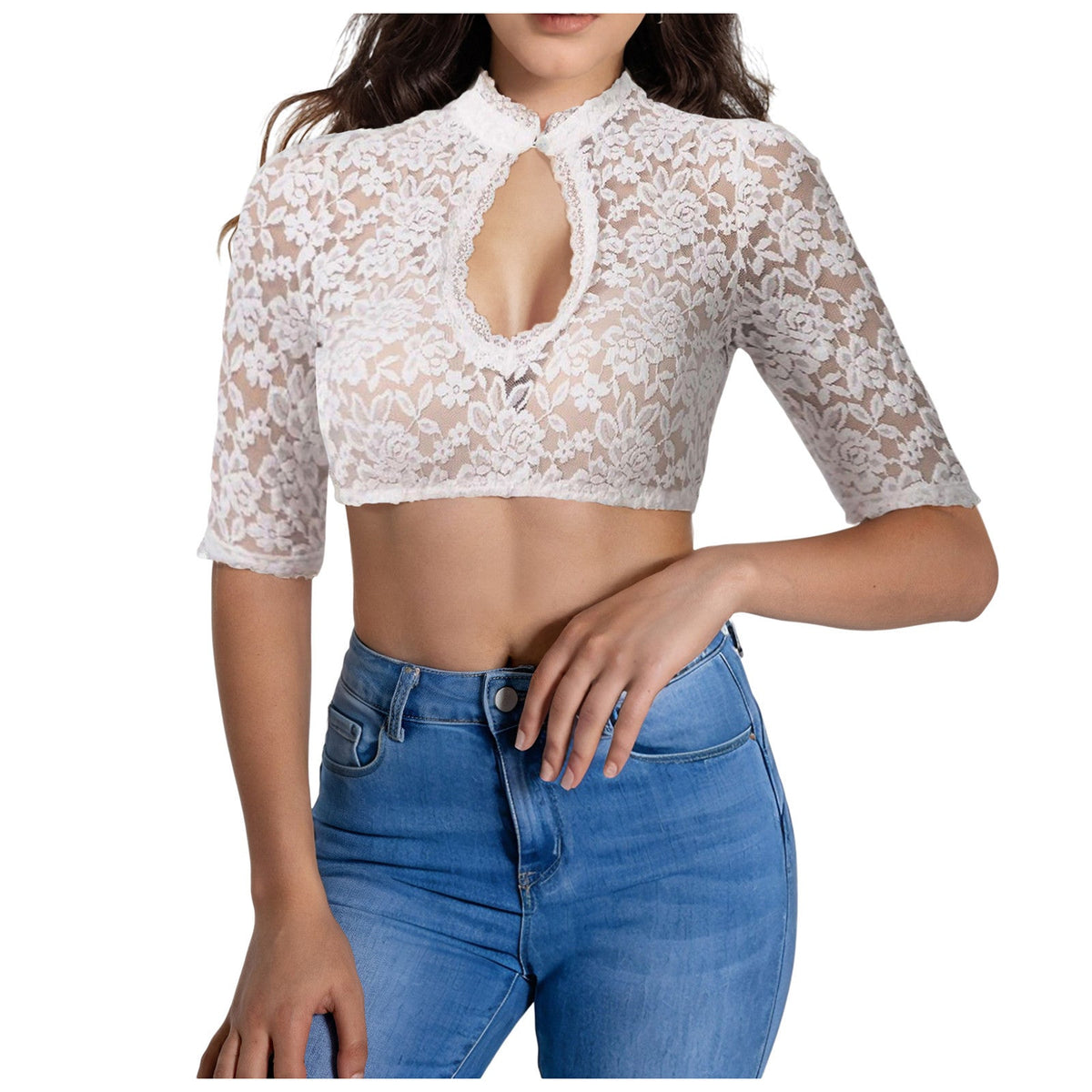 Dirndlbluse Damen Oktoberfest | Trachtenbluse mit Spitze V-Ausschnitt