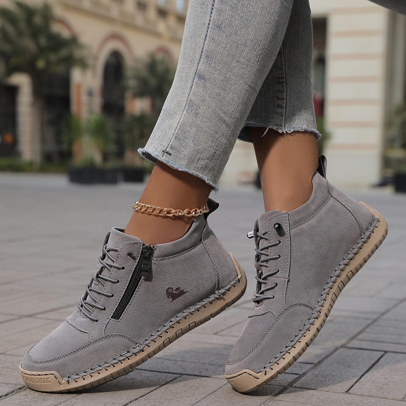 Damen Sneaker Breite Vorderfußpartie Unterstützende Sohle