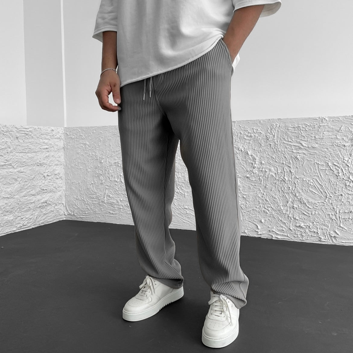 Herren Strickhose Im Relaxed Fit Mit Rippstoff Und Verstellbarem Bund