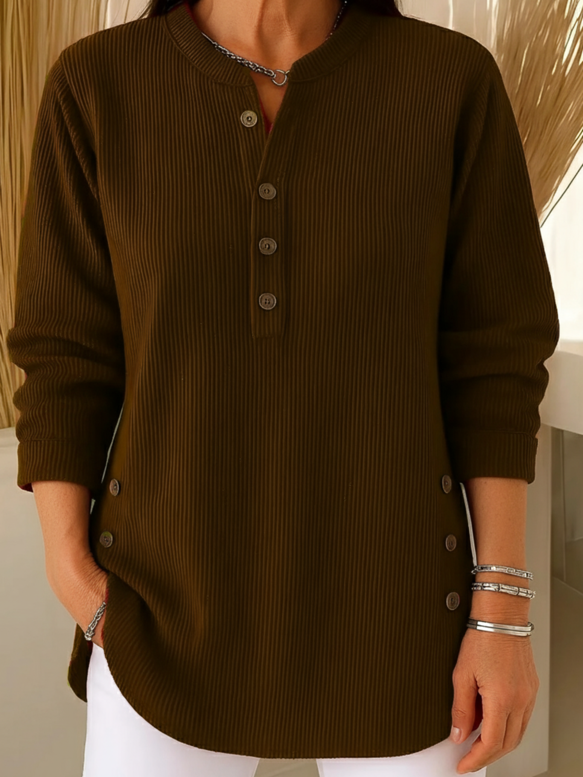Damen Gemütlicher Pullover mit schickem Knopfdetail