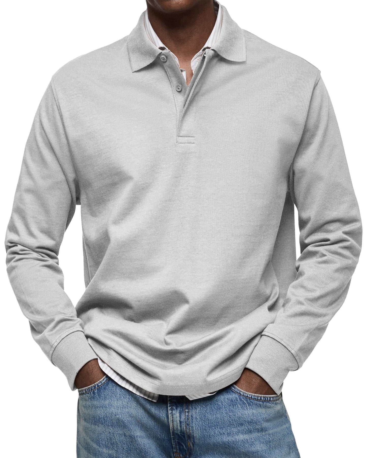Herren Langarm-Poloshirt Mit Strukturkragen Und Knopfleiste