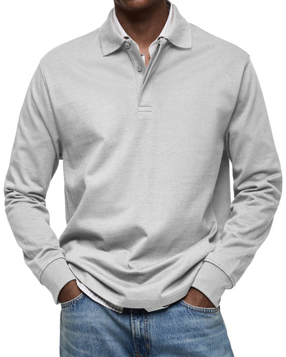 Herren Langarm-Poloshirt Mit Strukturkragen Und Knopfleiste