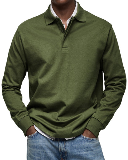 Herren Langarm-Poloshirt Mit Strukturkragen Und Knopfleiste