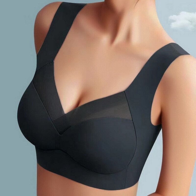 Damen-BH ohne Bügel, nahtlos, in Schwarz, mit breiten Trägern und V-Ausschnitt. Bequeme Unterwäsche für optimalen Halt und Komfort.