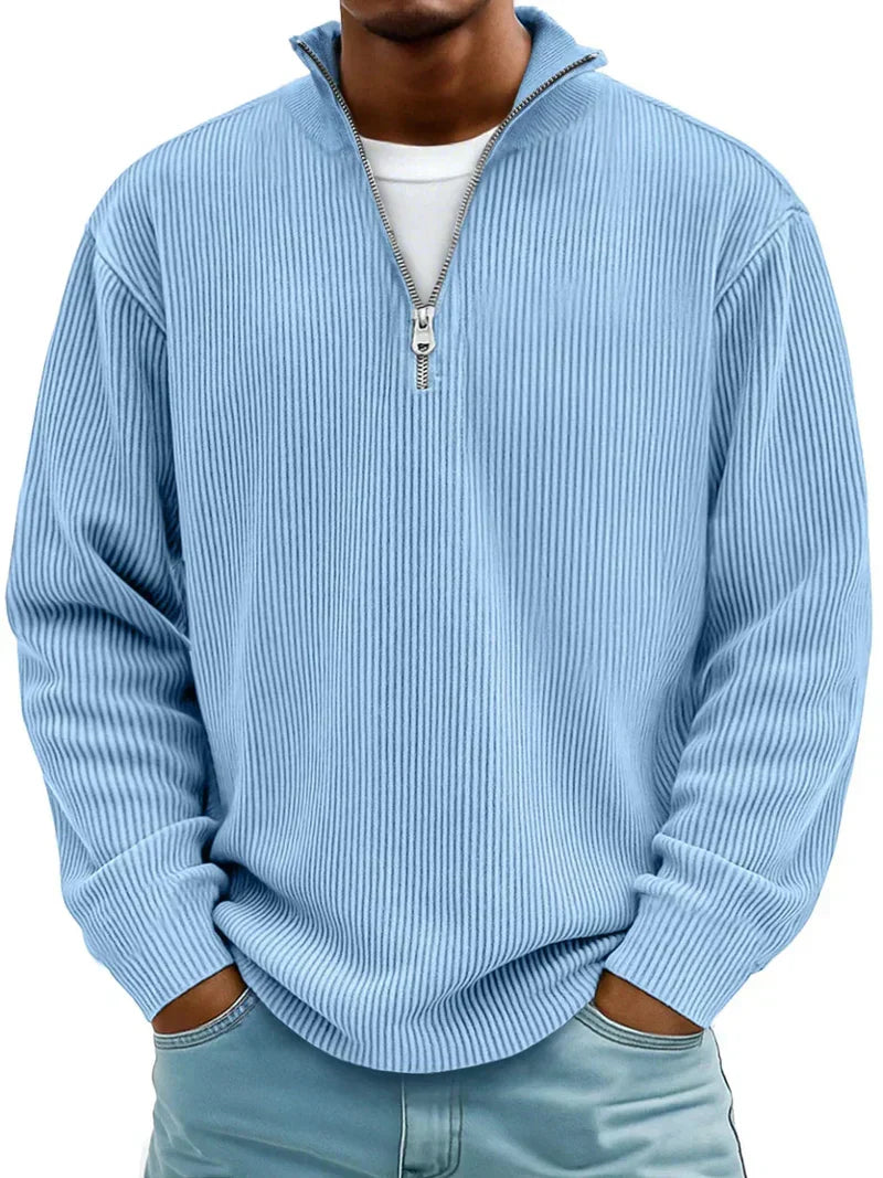 Herren Pullover Halb-Reißverschluss Rippstrick Regular Fit