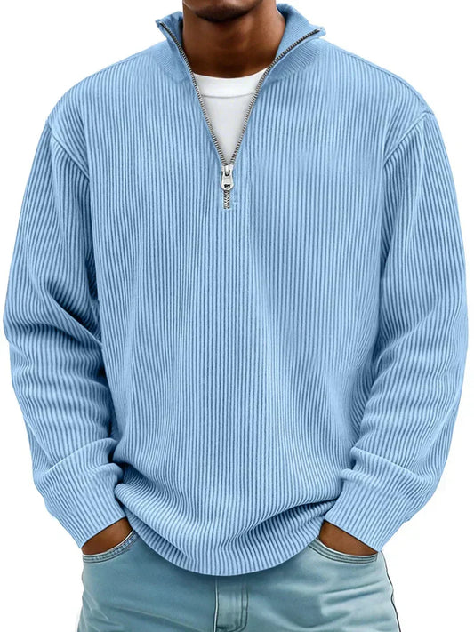 Herren Pullover Halb-Reißverschluss Rippstrick Regular Fit