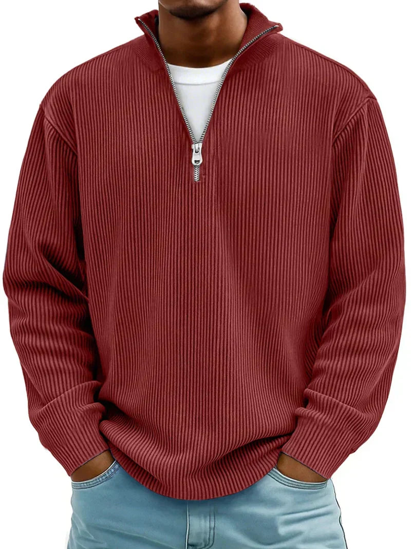 Herren Pullover Halb-Reißverschluss Rippstrick Regular Fit