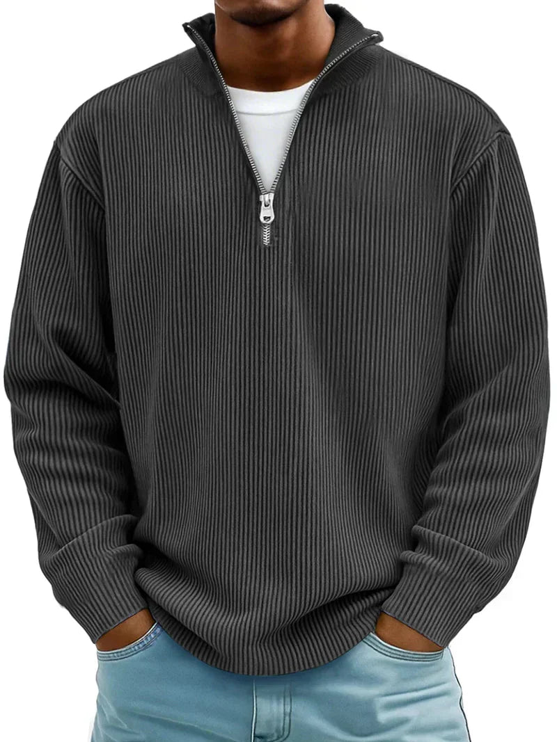 Herren Pullover Halb-Reißverschluss Rippstrick Regular Fit