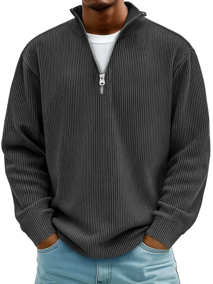 Herren Pullover Halb-Reißverschluss Rippstrick Regular Fit