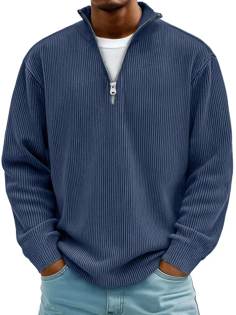 Herren Pullover Halb-Reißverschluss Rippstrick Regular Fit