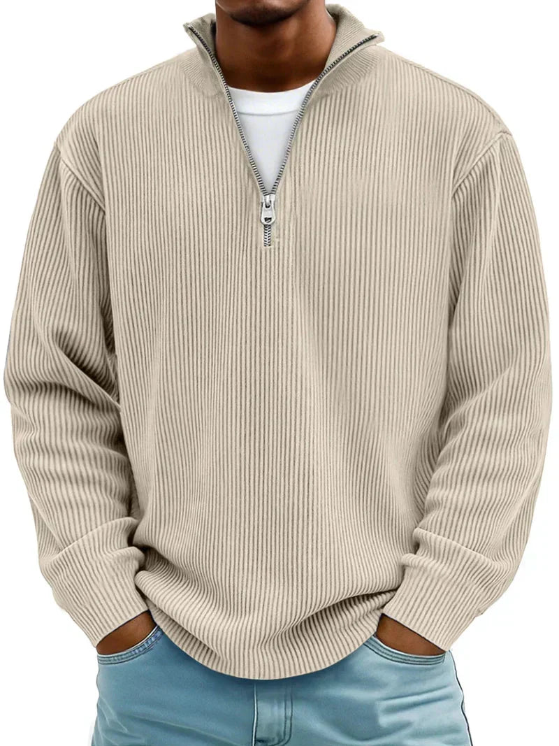 Herren Pullover Halb-Reißverschluss Rippstrick Regular Fit