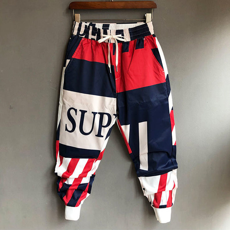 Herren Lange Hose Mit Graffiti-Print, Elastischem Bund Und Gerippten Bündchen