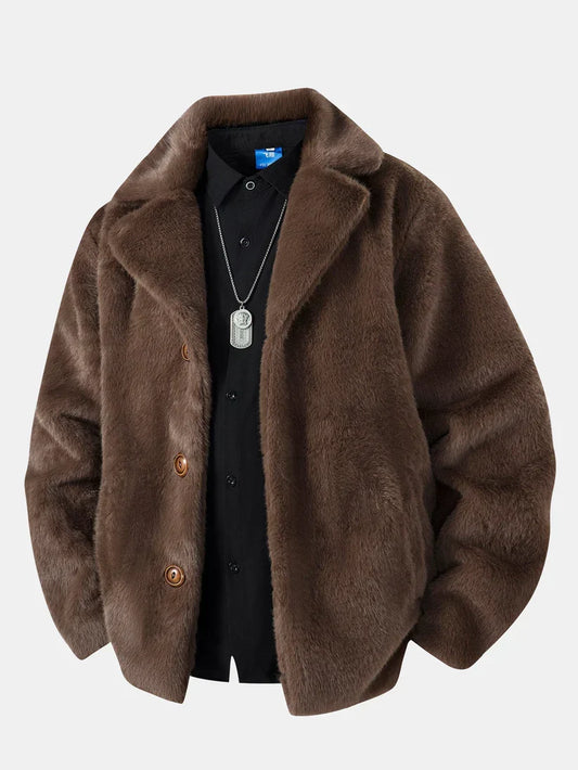 Herren Winterjacke Kunstpelz Knopfleiste Lockere Passform