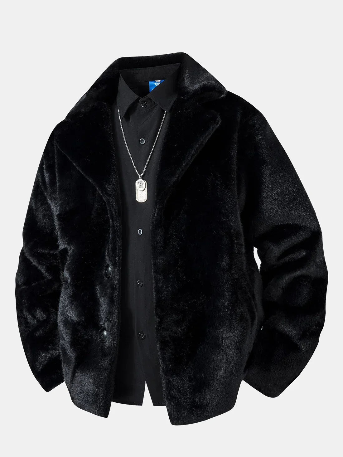 Herren Winterjacke Kunstpelz Knopfleiste Lockere Passform